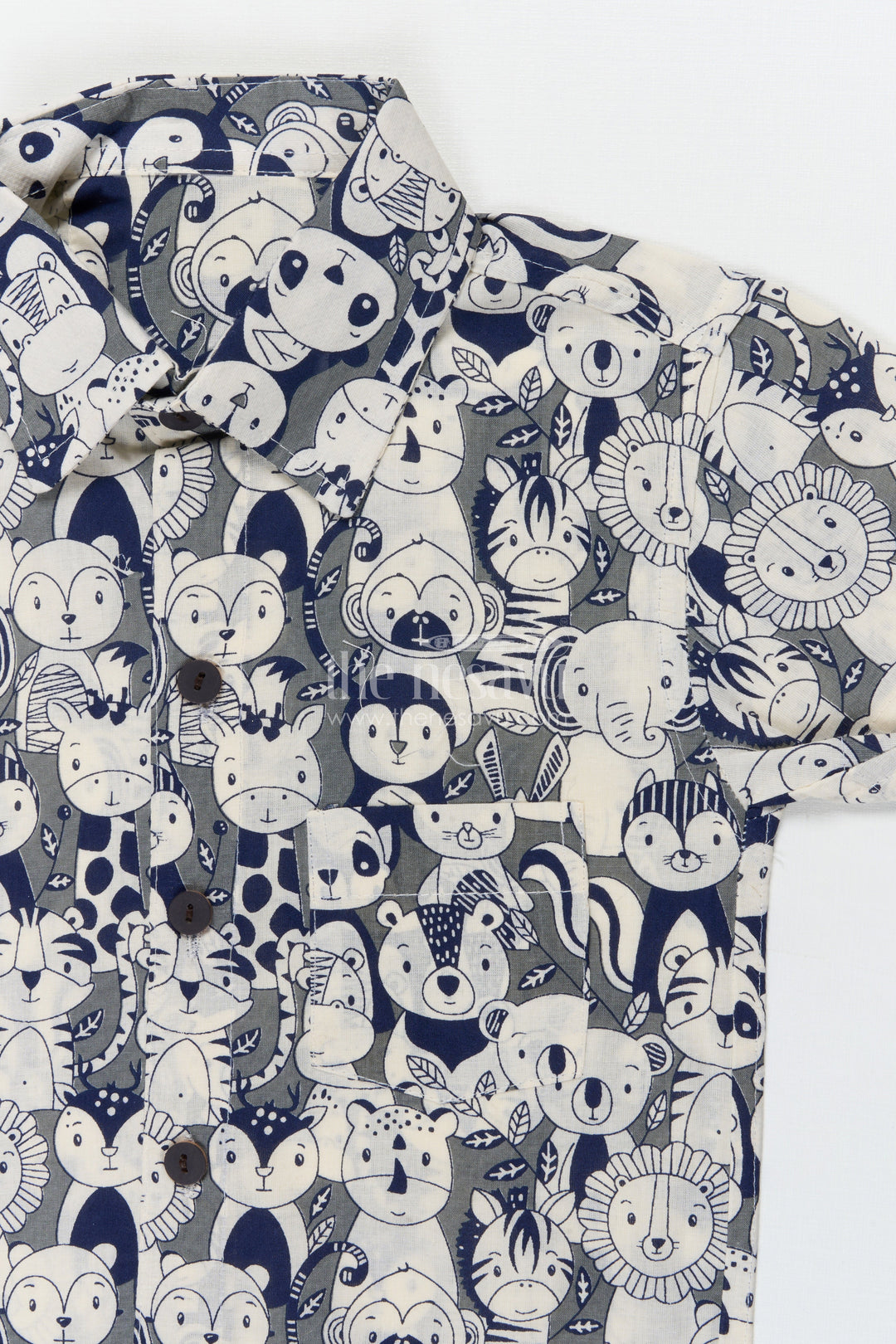 The Nesavu Boys Cotton Shirt Boys Animal Face Print Shirt for School Fun Days and Playdates Nesavu Nesavu boys cotton shirt with animal face print for playdates, school and everyday fun