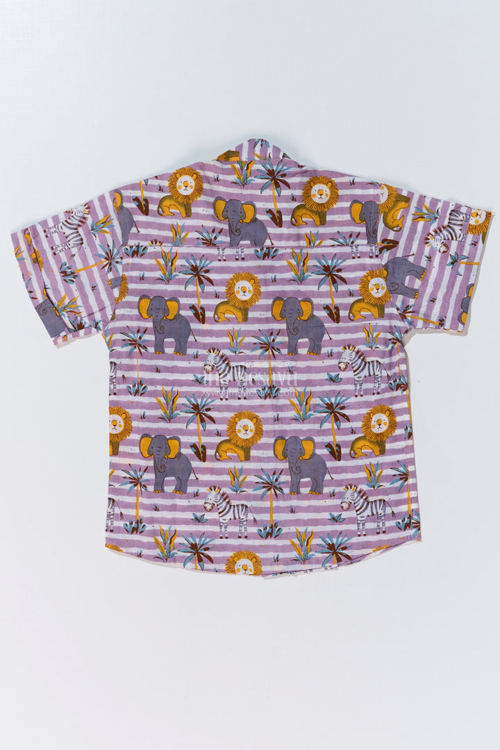 The Nesavu Boys Cotton Shirt Boys Animal Print Casual Dress Shirt in Cotton Block Print with Safari-Inspired Design Nesavu Nesavu Boys Animal Print Casual Dress Shirt Cotton Block Print Safari Theme