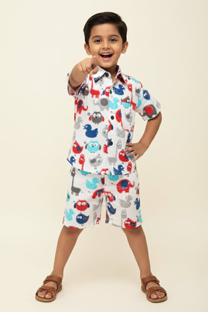 The Nesavu Boys Casual Set Boys Animal Print Cotton Co-Ord Set for Fun and Playful Days Nesavu 16 (1Y) / Multicolor BCS406A-16 Nesavu boys cotton co-ord set multicolor animal print  playful outfit daycare outings