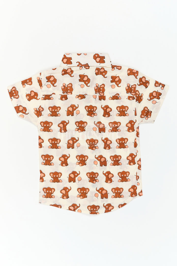 The Nesavu Boys Cotton Shirt Boys Animal Print Cotton Shirt for Playdates and Casual Outings Nesavu Nesavu Boys Cotton Animal Print Shirt With Elephant Design For Playful Casual Outings