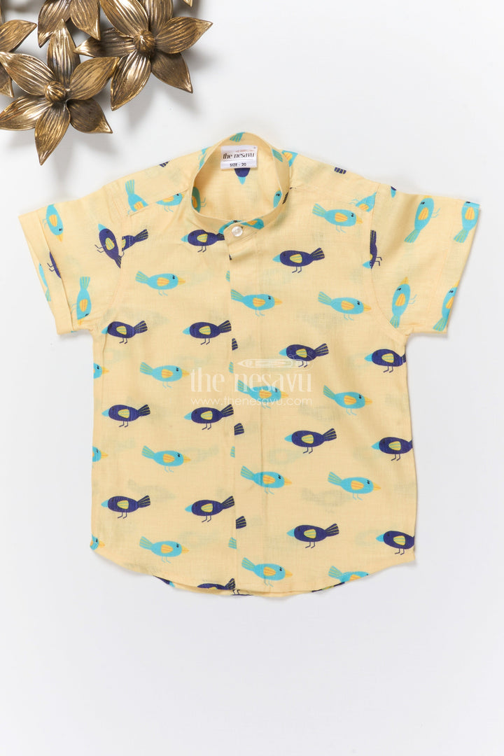 The Nesavu Boys Linen Shirt Boys Animal Print Linen Shirt for Casual Outings and Playdates Nesavu 16 (1Y) / Yellow BS360A-16 Nesavu boys animal print linen shirt playdates summer wear casual outings