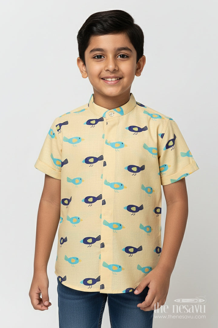 The Nesavu Boys Linen Shirt Boys Animal Print Linen Shirt for Casual Outings and Playdates Nesavu 16 (1Y) / Yellow BS360A-16 Nesavu boys animal print linen shirt playdates summer wear casual outings