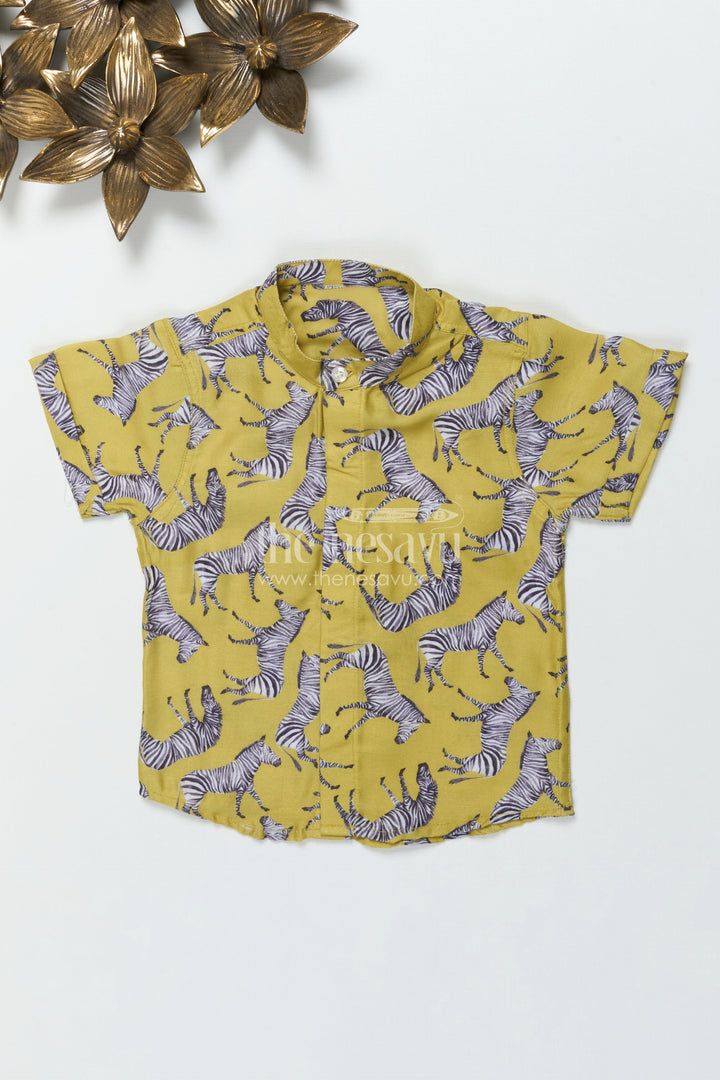 The Nesavu Boys Linen Shirt Boys Animal Print Linen Shirt for Playdates and Park Days Nesavu 16 (1Y) / Multicolor BS377A-16 Nesavu boys linen blend shirt with zebra print for casual summer and school days
