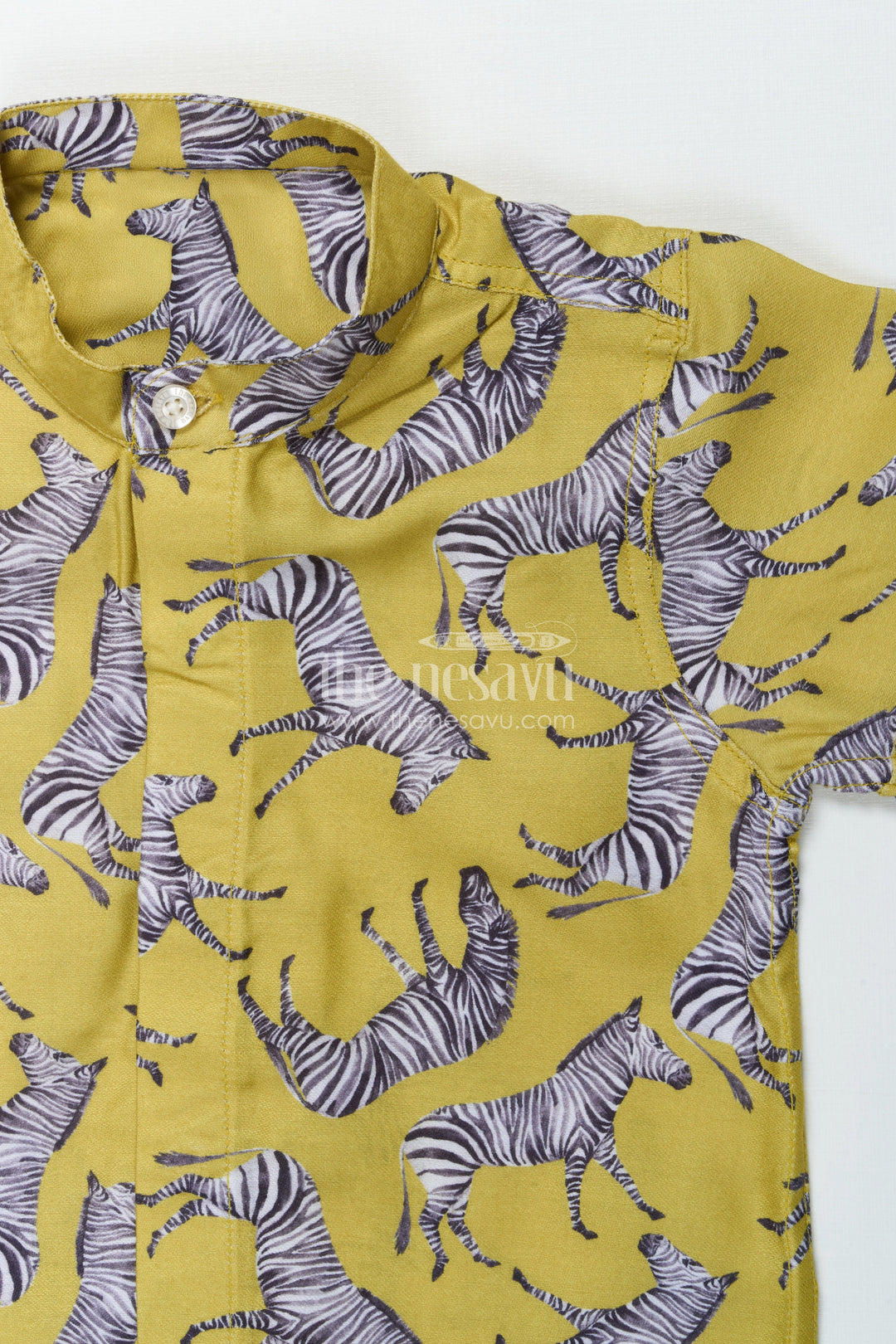 The Nesavu Boys Linen Shirt Boys Animal Print Linen Shirt for Playdates and Park Days Nesavu Nesavu boys linen blend shirt with zebra print for casual summer and school days