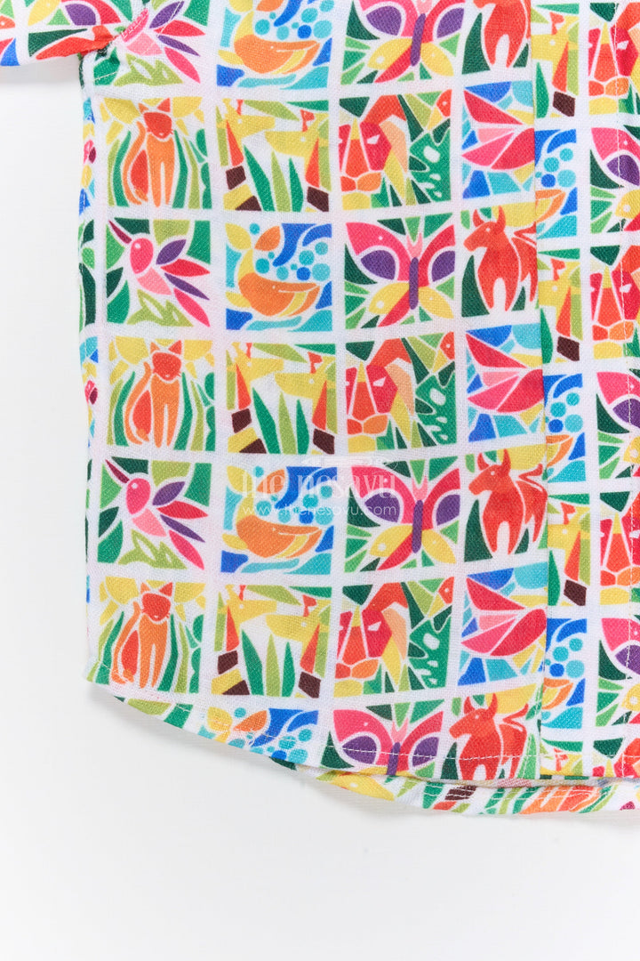 The Nesavu Boys Linen Shirt Boys Animal Print Linen Shirt for School Casuals and Fun Outings Nesavu Nesavu boys animal print linen shirt casual wear school days everyday fun