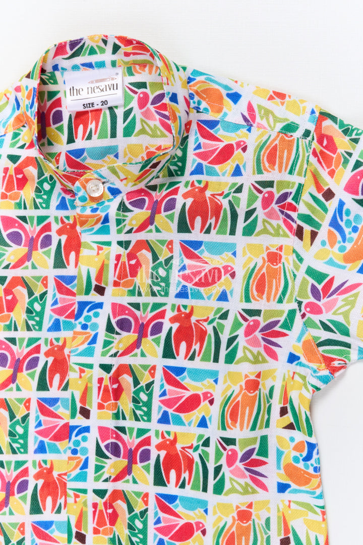 The Nesavu Boys Linen Shirt Boys Animal Print Linen Shirt for School Casuals and Fun Outings Nesavu Nesavu boys animal print linen shirt casual wear school days everyday fun