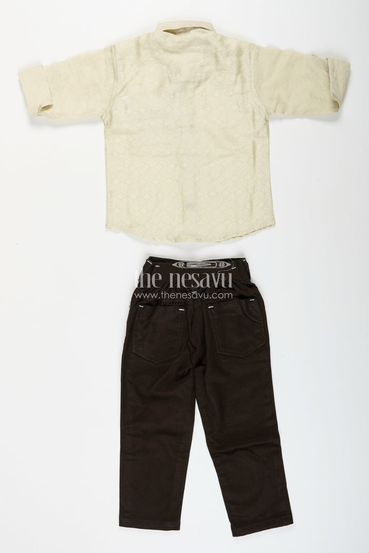The Nesavu Boys Casual Set Boys beige and black cotton casual shirt and pants set Nesavu Nesavu boys cotton blend shirt and pant set in beige and black casual festive outfit for toddlers