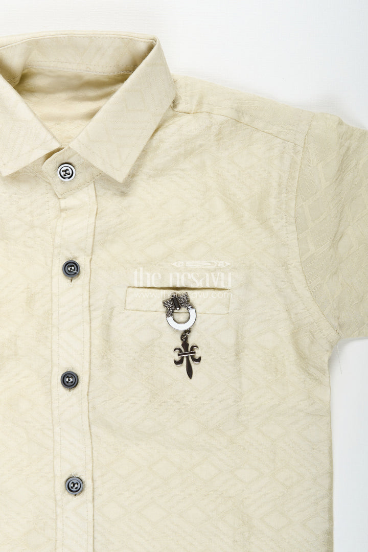 The Nesavu Boys Casual Set Boys beige and black cotton casual shirt and pants set Nesavu Nesavu boys cotton blend shirt and pant set in beige and black casual festive outfit for toddlers