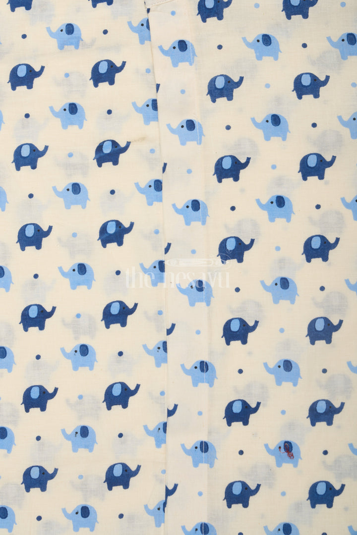 The Nesavu Boys Cotton Shirt Boys Beige Cotton Shirt with Blue and Navy Elephant Print for Fun and Playful Casual Wear Nesavu Nesavu Boys Beige Cotton Shirt Blue Elephant Print Fun Playful Casual Wear