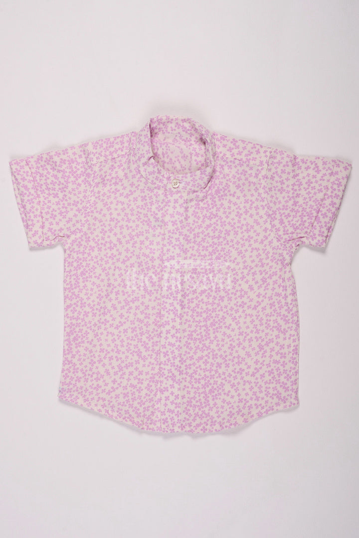 The Nesavu Boys Cotton Shirt Boys Beige Muslin Cotton Xmas Shirt with Purple Floral Print Nesavu 16 (1Y) / Multicolor BS208A-16 Nesavu Boys Beige Purple Floral Muslin Cotton Xmas Shirt Festive Occasions