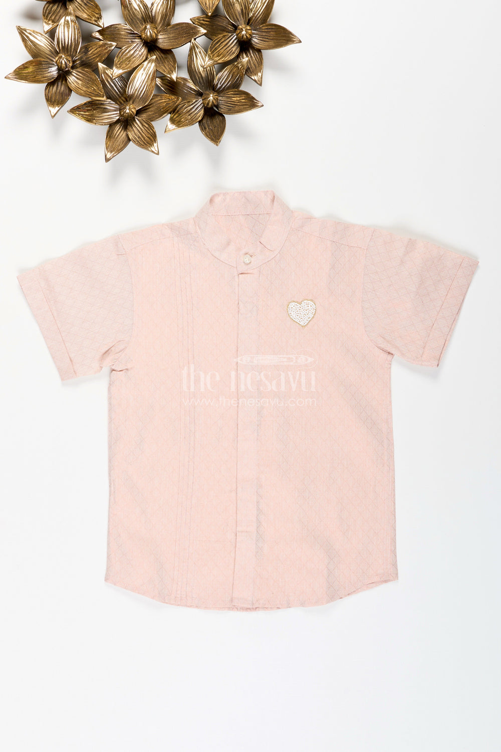 The Nesavu Boys Cotton Shirt Boys Beige Tissue Kurta Shirt Nesavu 26 (6Y) / Beige BS299A-26 Nesavu Boys Beige Tissue Short Kurta Ethnic Shirt Weddings Festivals