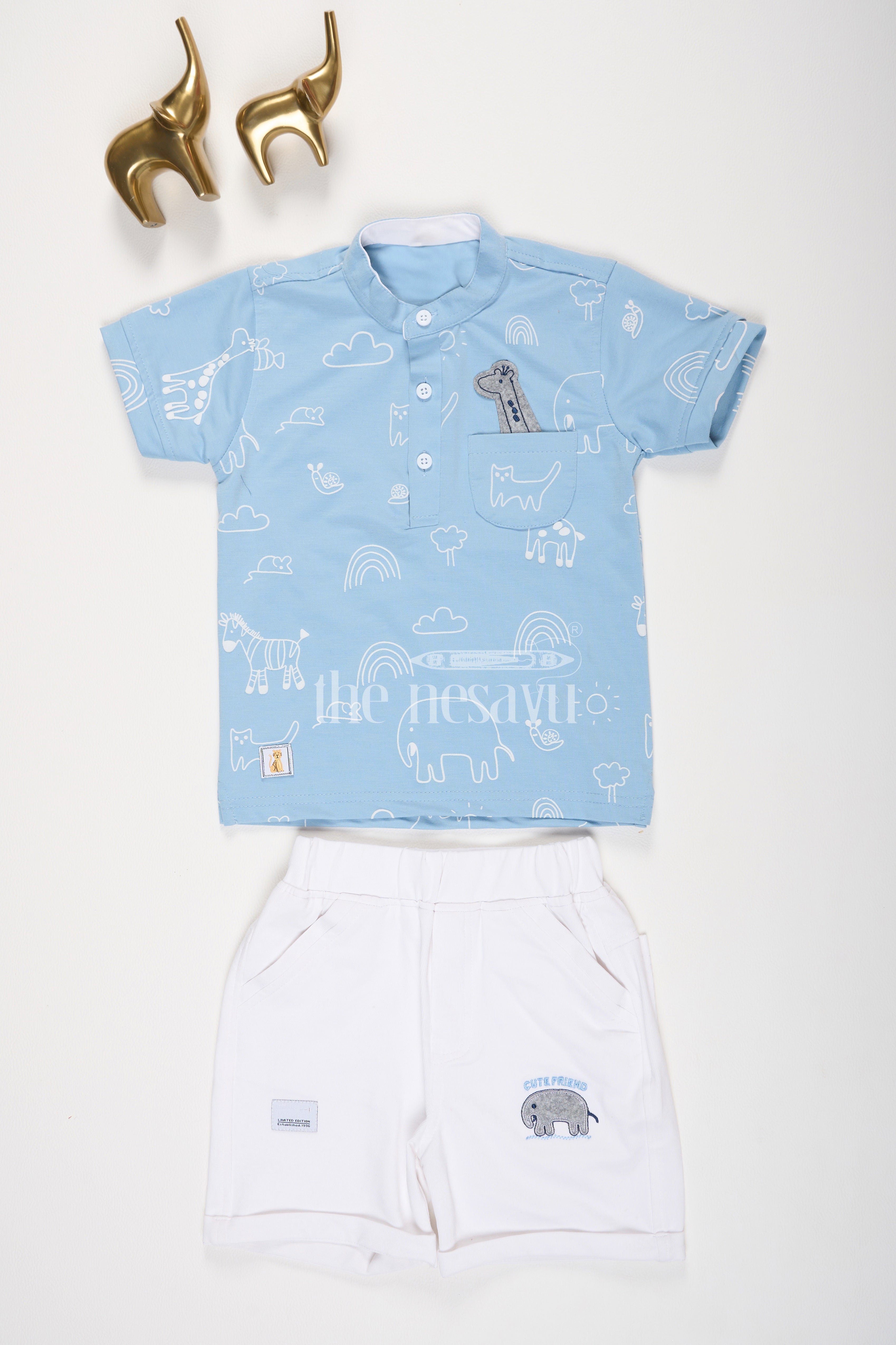 Boy Black Elephant Shirt Set - Beige