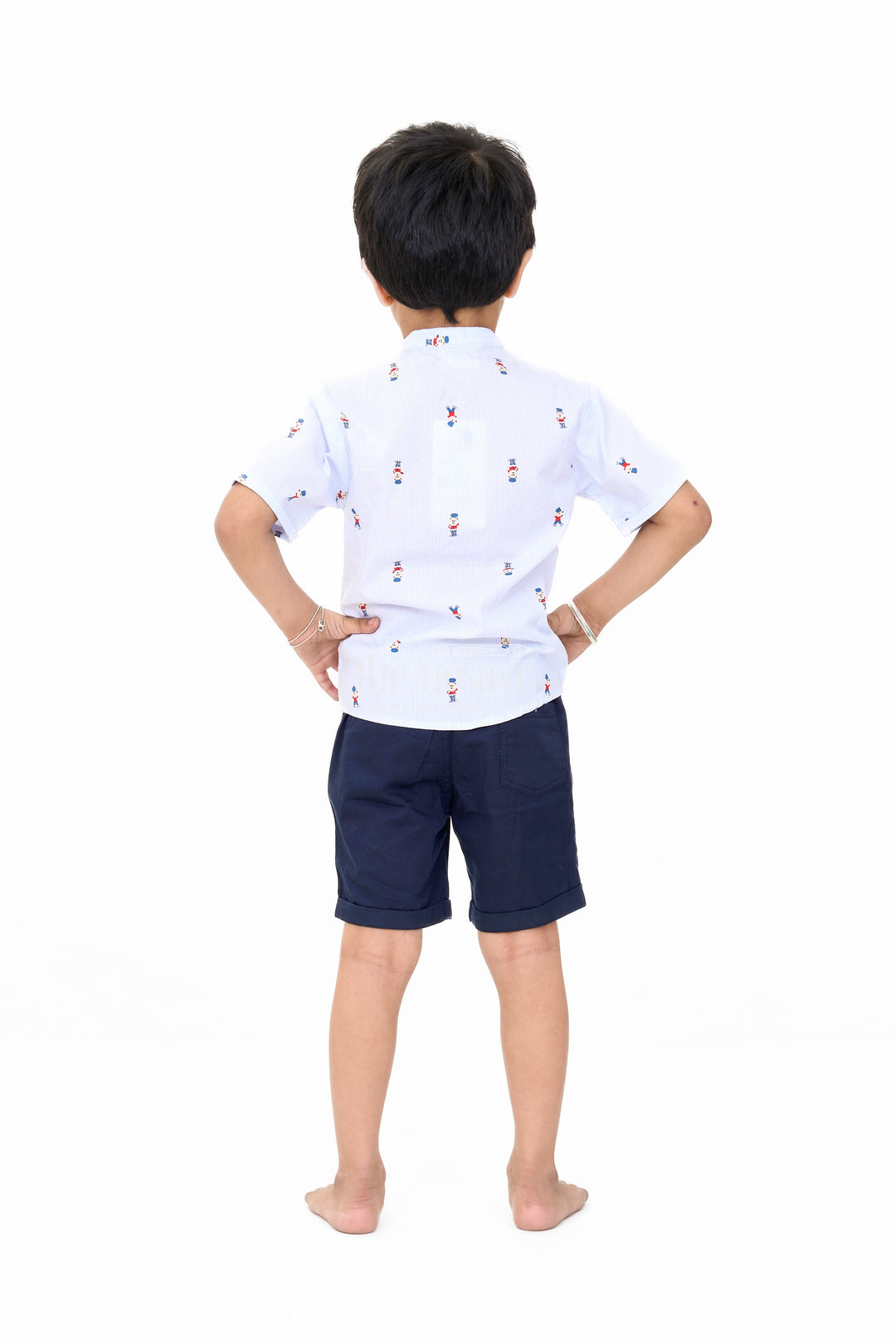 The Nesavu Boys Casual Set Boys Blue Printed Shirt and Black Shorts Set for Casual Outings Nesavu Boys Printed Shirt Black Shorts Set Comfortable Stylish Casual Outfits