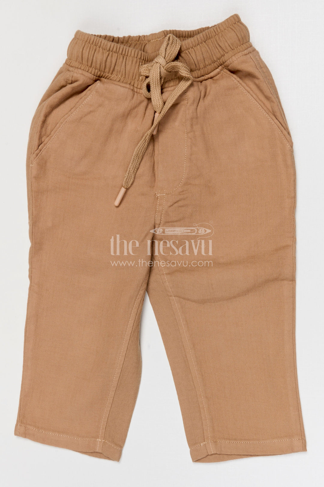 The Nesavu Boys Pant Boys Breathable Muslin Cotton Pants for Casual Outings and Play Nesavu 16 (1Y) / Cream / Muslin Cotton BWP031G-16 Nesavu boys breathable muslin cotton pants for casual outings comfortable kids drawstring pants
