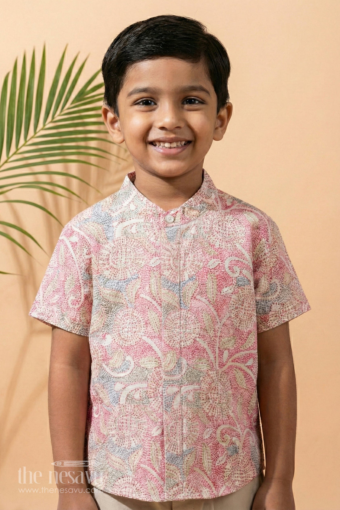 The Nesavu Boys Cotton Shirt Boys Breathable Rayon Floral Print Shirtfestive & Casual Summer Wear Nesavu 16 (1Y) / Red / Rayon BS160D-16 Boys Breathable Rayon Floral Print Shirt | The Nesavu