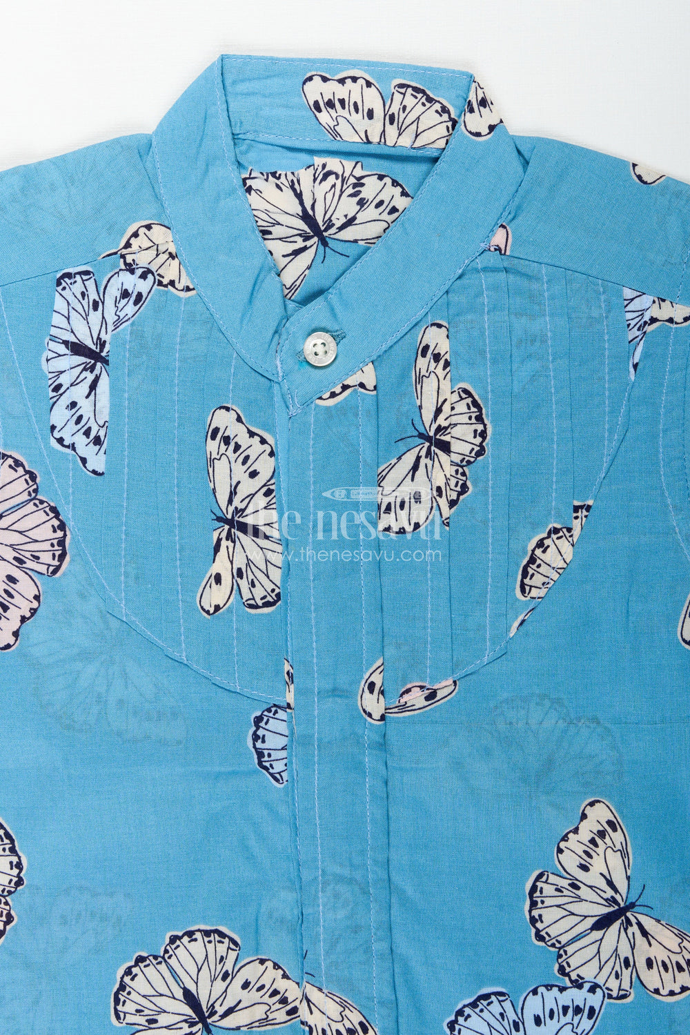 The Nesavu Boys Cotton Shirt Boys Butterfly Print Summer Cotton Shirt in Soft Blue Nature Theme Design Nesavu Nesavu Boys Cotton Summer Shirt Butterfly Print Soft Blue a Cool Nature Inspired Look