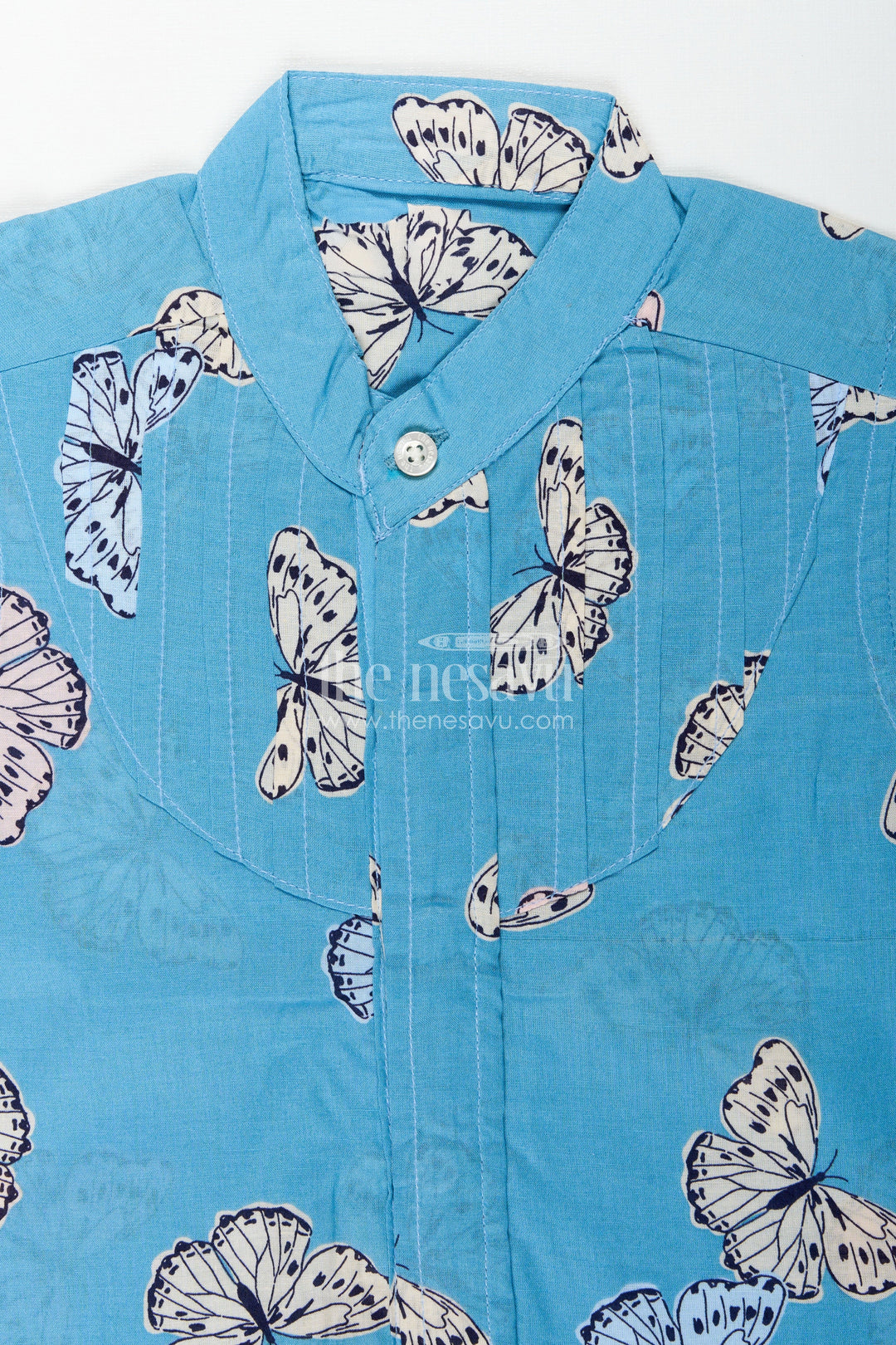 The Nesavu Boys Cotton Shirt Boys Butterfly Print Summer Cotton Shirt in Soft Blue Nature Theme Design Nesavu Nesavu Boys Cotton Summer Shirt Butterfly Print Soft Blue a Cool Nature Inspired Look