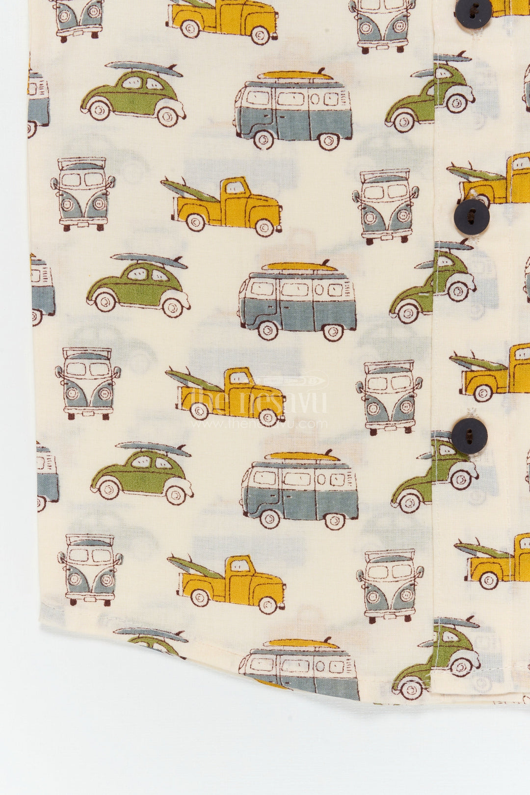 The Nesavu Boys Cotton Shirt Boys Car Print Shirt for Everyday Wear and Travel Days Nesavu Nesavu boys cotton shirt with vintage car print for casual wear, travel and everyday adventures