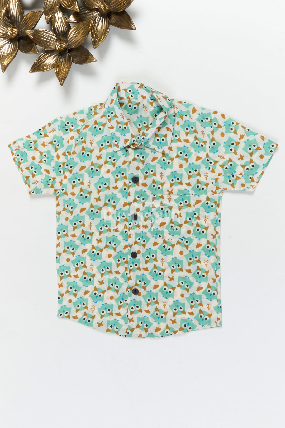 The Nesavu Boys Cotton Shirt Boys Cartoon Bird Print Shirt for School Events and Everyday Wear Nesavu 20 (3Y) / Turquoise / Cotton BS395A-20 Nesavu boys cotton shirt with cartoon bird print for school, playdates and nature-themed dressing