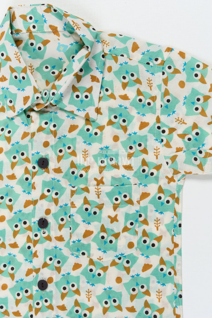 The Nesavu Boys Cotton Shirt Boys Cartoon Bird Print Shirt for School Events and Everyday Wear Nesavu Nesavu boys cotton shirt with cartoon bird print for school, playdates and nature-themed dressing