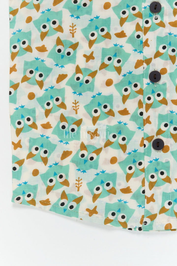 The Nesavu Boys Cotton Shirt Boys Cartoon Bird Print Shirt for School Events and Everyday Wear Nesavu Nesavu boys cotton shirt with cartoon bird print for school, playdates and nature-themed dressing