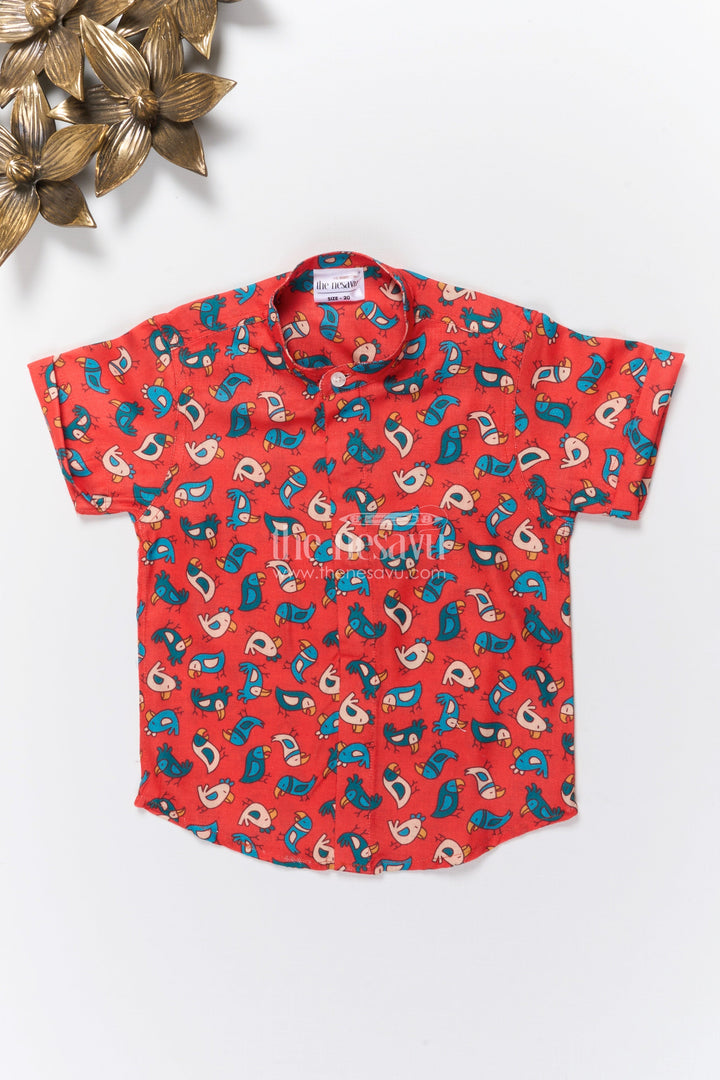 The Nesavu Boys Linen Shirt Boys Cartoon Print Linen Shirt for School Casuals and Weekend Fun Nesavu 16 (1Y) / Red BS364A-16 Nesavu boys cartoon digital print linen shirt school days birthday parties casual play
