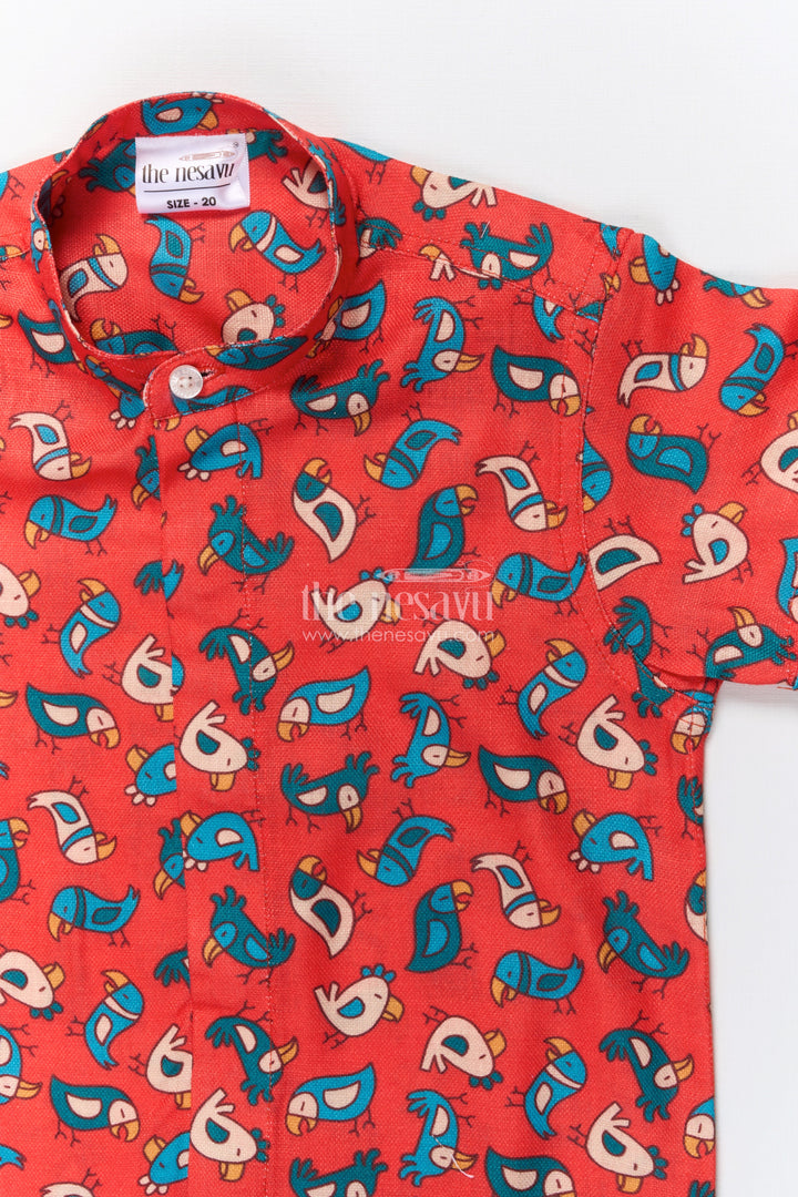 The Nesavu Boys Linen Shirt Boys Cartoon Print Linen Shirt for School Casuals and Weekend Fun Nesavu Nesavu boys cartoon digital print linen shirt school days birthday parties casual play