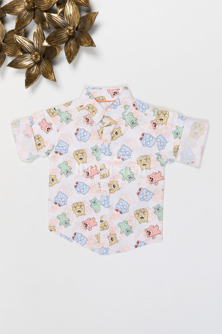 The Nesavu Boys Cotton Shirt Boys Cartoon Print Type Cotton Shirt for Casual Outings and Playtime Nesavu 14 (6M) / Orange / Cotton BS429B-14 Nesavu boys cotton cartoon print shirt for casual outings playful everyday kids wear