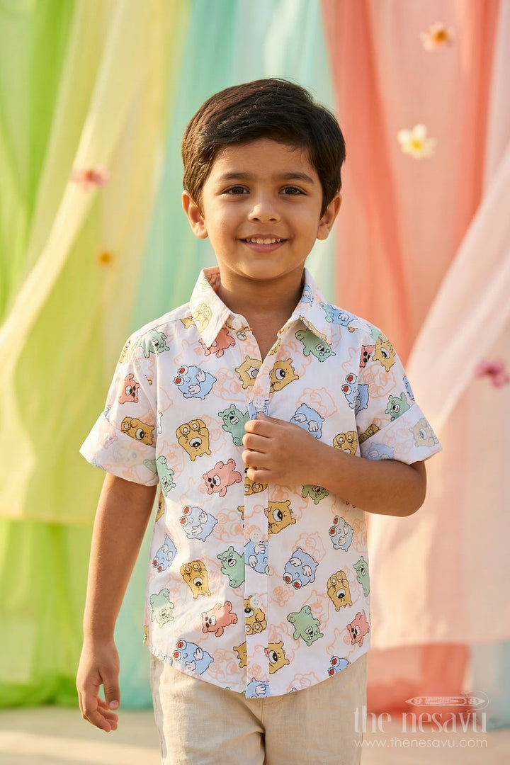 The Nesavu Boys Cotton Shirt Boys Cartoon Print Type Cotton Shirt for Casual Outings and Playtime Nesavu 14 (6M) / Orange / Cotton BS429B-14 Nesavu boys cotton cartoon print shirt for casual outings playful everyday kids wear