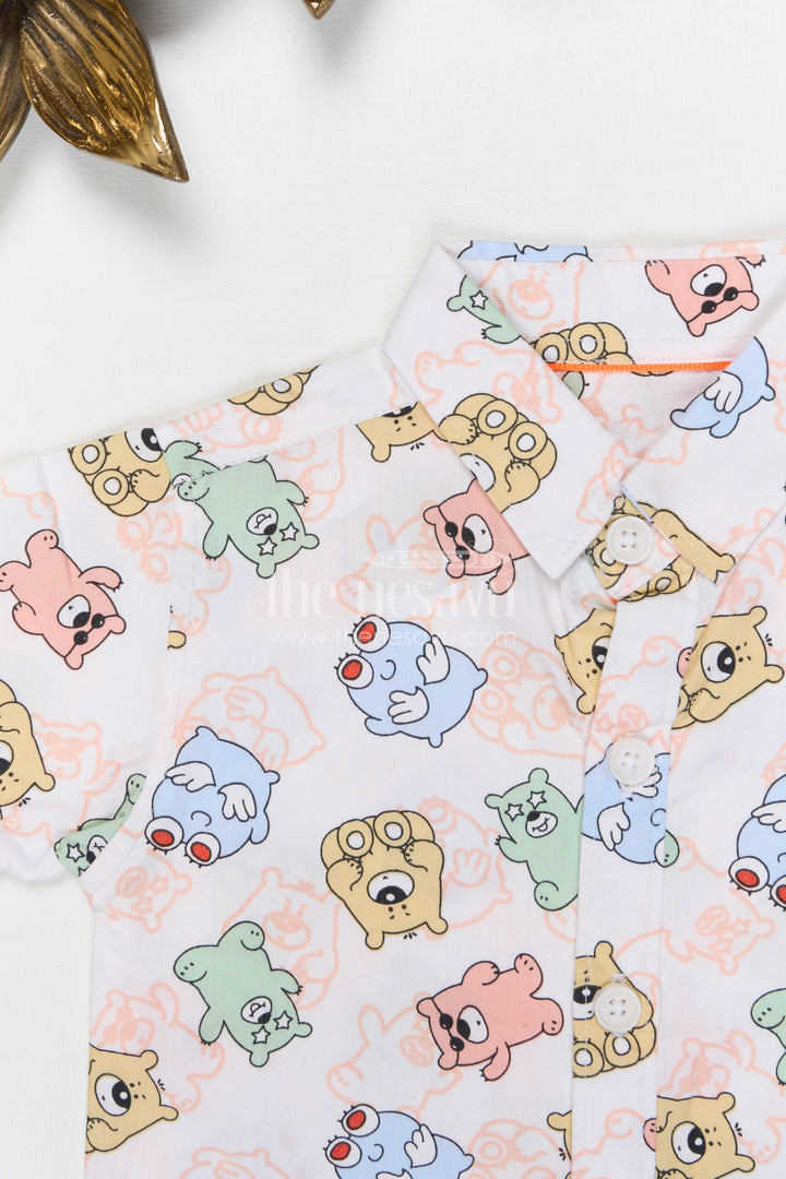 The Nesavu Boys Cotton Shirt Boys Cartoon Print Type Cotton Shirt for Casual Outings and Playtime Nesavu Nesavu boys cotton cartoon print shirt for casual outings playful everyday kids wear