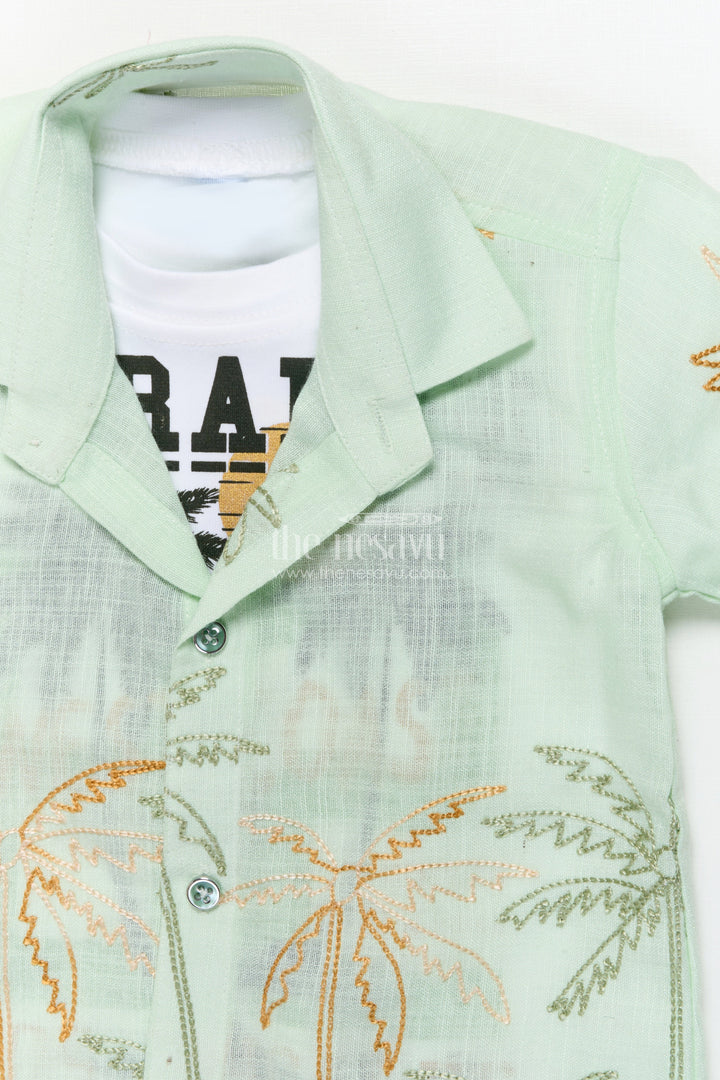 The Nesavu Boys Casual Set Boys Casual Blazer Set for Outings and Everyday Dressing Nesavu Nesavu boys cotton casual blazer set embroidered palm shirt inner tee combo