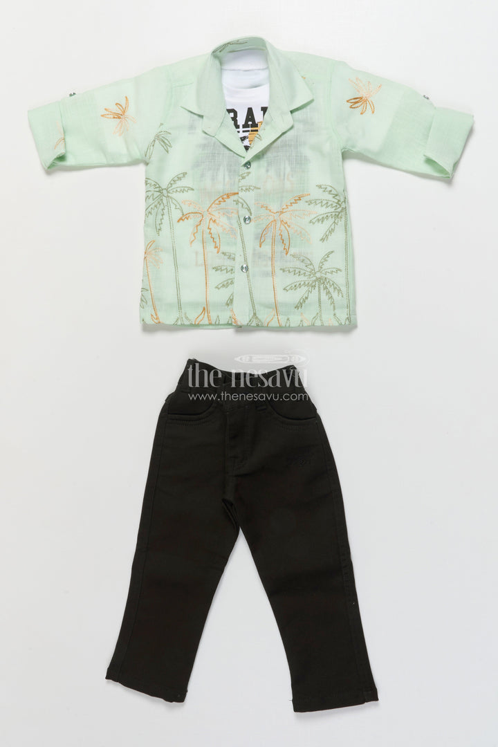 The Nesavu Boys Casual Set Boys Casual Blazer Set for Outings and Everyday Dressing Nesavu Nesavu boys cotton casual blazer set embroidered palm shirt inner tee combo