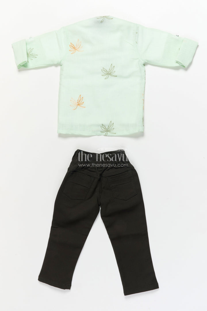The Nesavu Boys Casual Set Boys Casual Blazer Set for Outings and Everyday Dressing Nesavu Nesavu boys cotton casual blazer set embroidered palm shirt inner tee combo