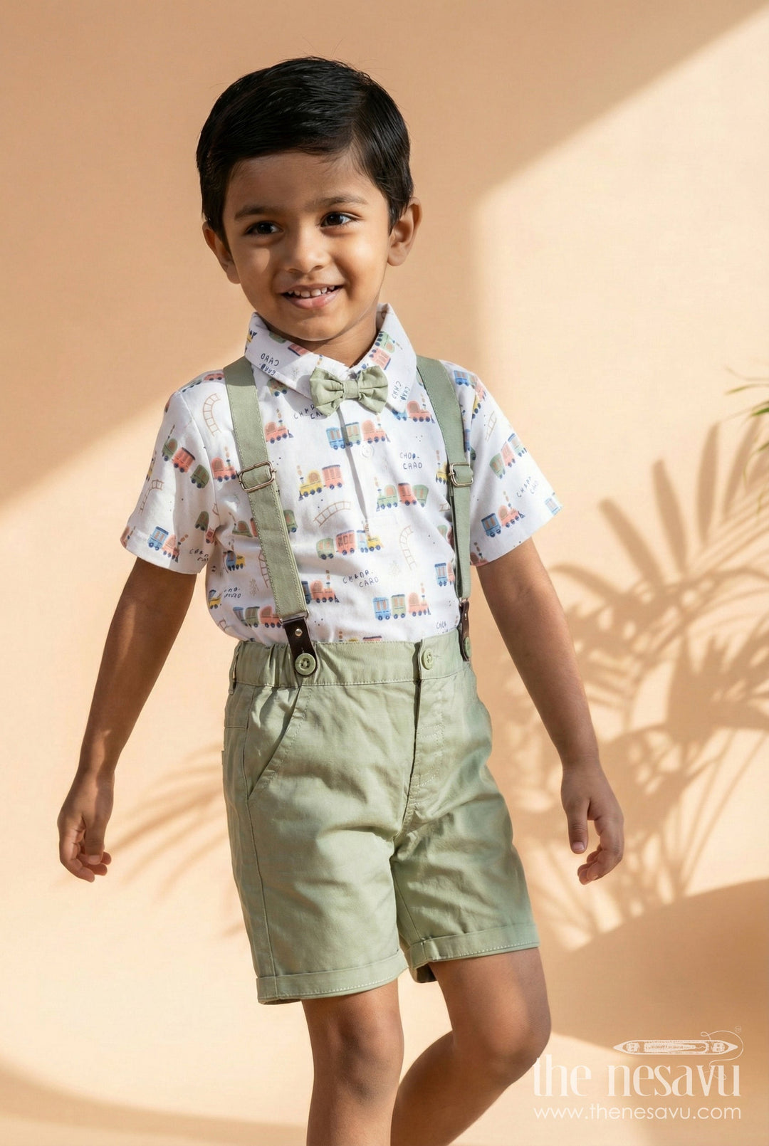 The Nesavu Boys Casual Set Boys Casual Cotton Outfit Set with Animal Print Shirt for Fun Outings Nesavu 16 (1Y) / Green BCS479A-16 Nesavu boys cotton casual set animal print shirt  perfect playdates outdoor fun