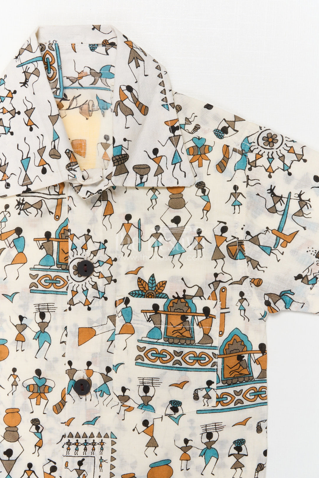 The Nesavu Boys Casual Set Boys Casual Cotton Set with Folk Art Print for Daily Fun Nesavu Nesavu boys cotton casual wear set with Indian folk art print – breathable and unique daily outfit