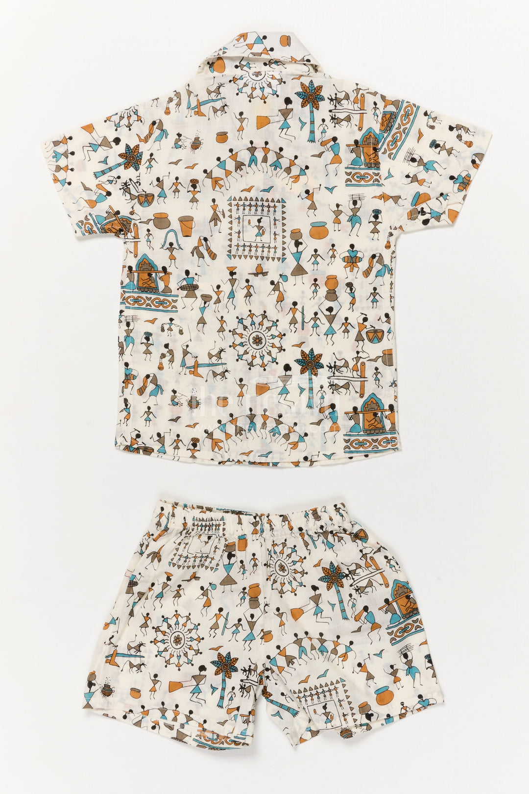 The Nesavu Boys Casual Set Boys Casual Cotton Set with Folk Art Print for Daily Fun Nesavu Nesavu boys cotton casual wear set with Indian folk art print – breathable and unique daily outfit