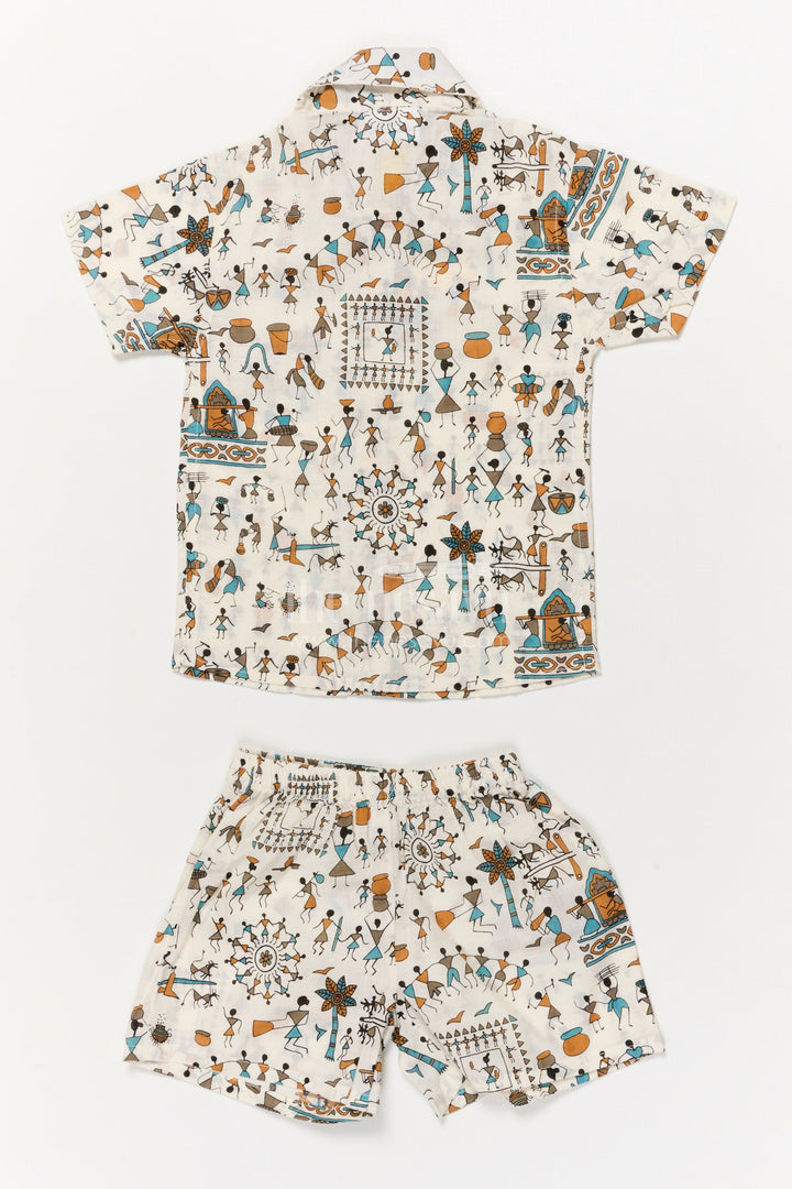 The Nesavu Boys Casual Set Boys Casual Cotton Set with Folk Art Print for Daily Fun Nesavu Nesavu boys cotton casual wear set with Indian folk art print – breathable and unique daily outfit