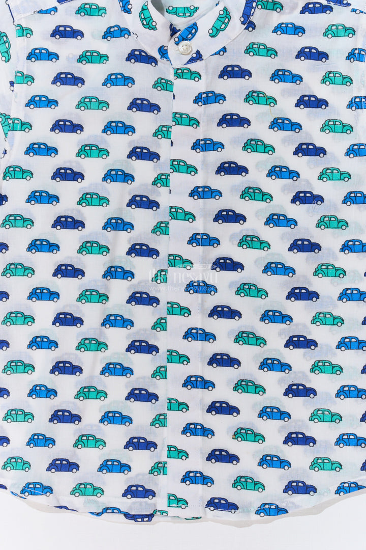 The Nesavu Boys Cotton Shirt Boys Casual Cotton Shirts in Soft Cotton Block Print with Fun Car Motif Nesavu Nesavu Boys Casual Cotton Shirt Soft Cotton Block Print Car Motif