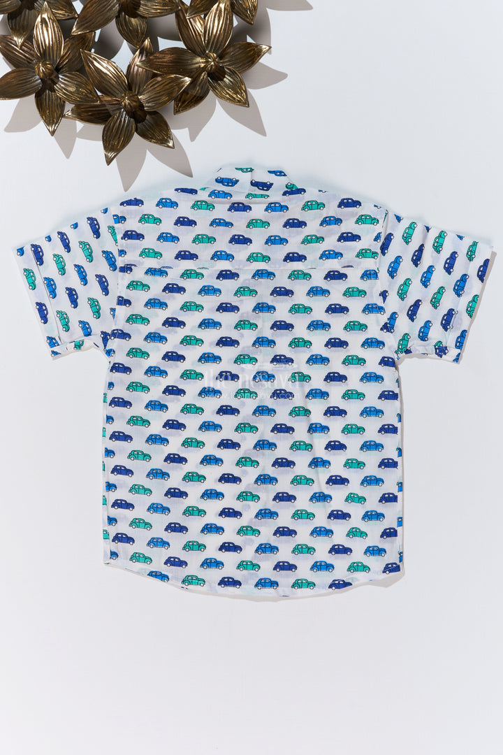 The Nesavu Boys Cotton Shirt Boys Casual Cotton Shirts in Soft Cotton Block Print with Fun Car Motif Nesavu Nesavu Boys Casual Cotton Shirt Soft Cotton Block Print Car Motif