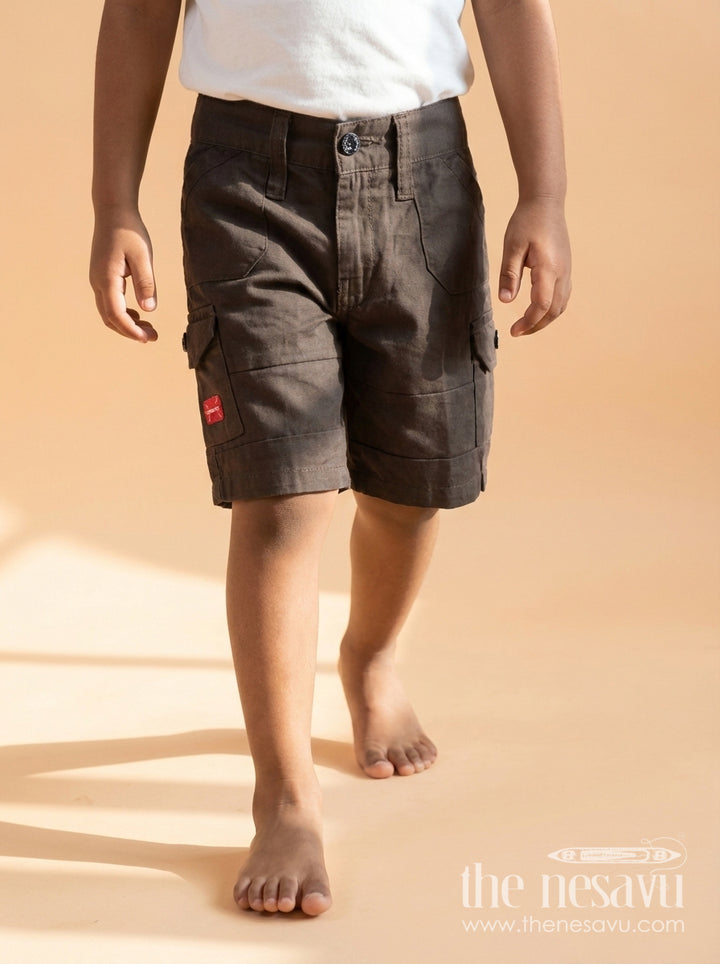 The Nesavu Boys Shorts Boys Casual Cotton Shorts for Daily Wear and Outings Nesavu 16 (1Y) / Black / Cotton BWS074E-16 Nesavu cotton shorts for boys with practical pockets – great for playdates, school and summer outings