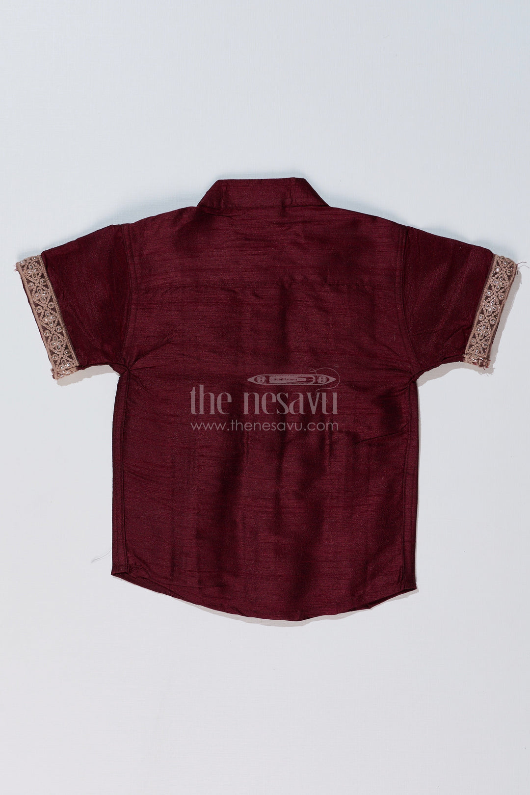 The Nesavu Boys Silk Shirt Boys Casual Half Shirt with Silk Blend Fabric and Elegant Embroidery for a Stylish Traditional Look Nesavu Nesavu Boys Casual Half Shirt Silk Blend Fabric Elegant Embroidery Traditional Wear