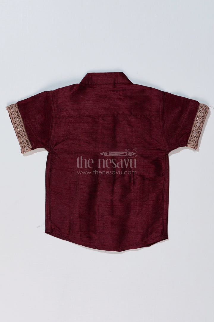 The Nesavu Boys Silk Shirt Boys Casual Half Shirt with Silk Blend Fabric and Elegant Embroidery for a Stylish Traditional Look Nesavu Nesavu Boys Casual Half Shirt Silk Blend Fabric Elegant Embroidery Traditional Wear