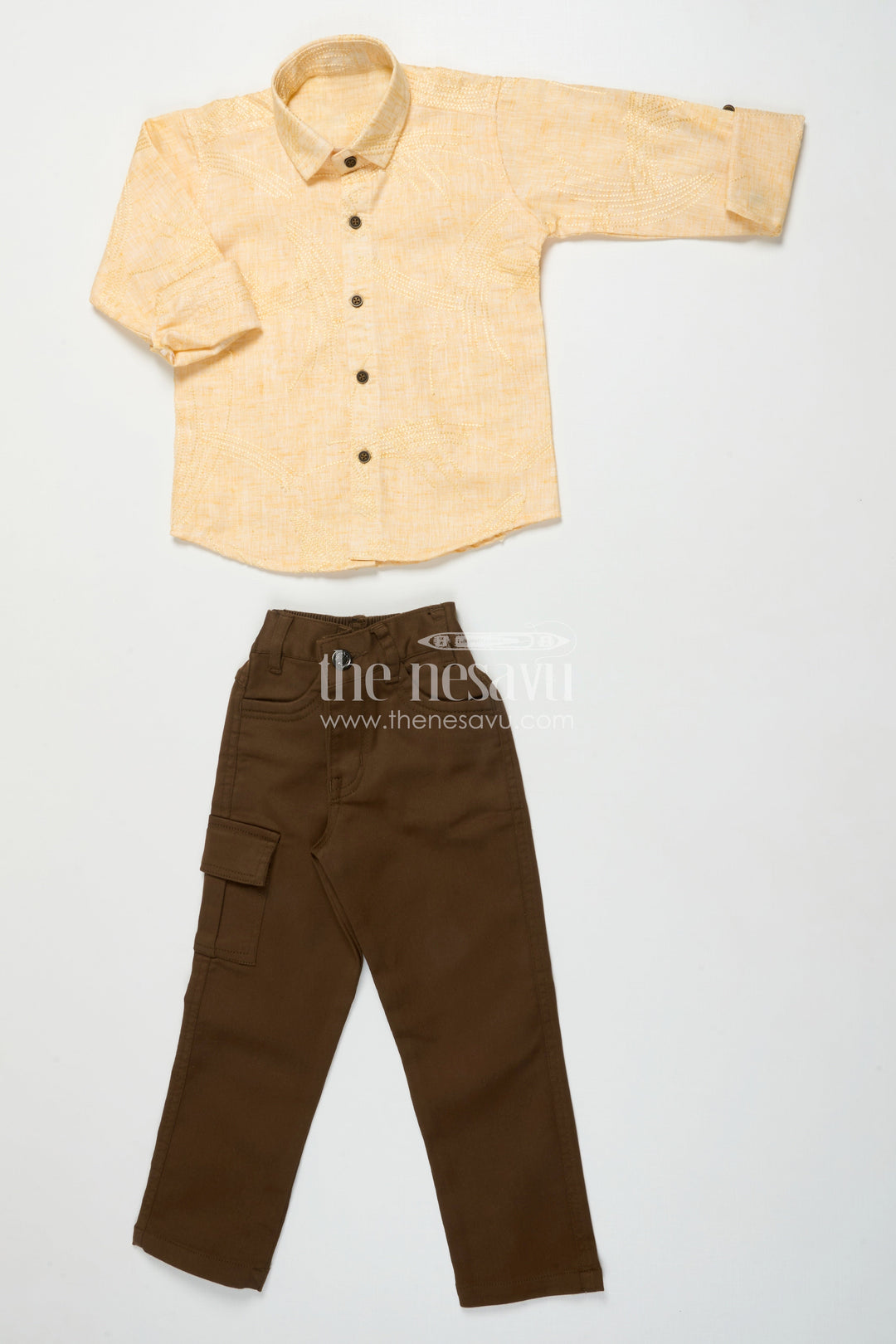 The Nesavu Boys Casual Set Boys Casual Outfit for Festive Functions and School Ethnic Day Nesavu 20 (3Y) / Yellow BCS497B-20 Nesavu boys embroidered casual set cotton school ethnic day festive occasions