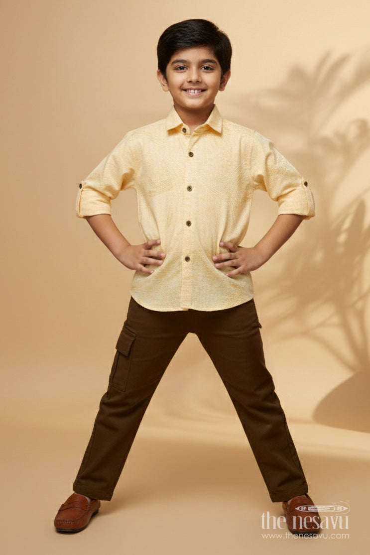 The Nesavu Boys Casual Set Boys Casual Outfit for Festive Functions and School Ethnic Day Nesavu 20 (3Y) / Yellow BCS497B-20 Nesavu boys embroidered casual set cotton school ethnic day festive occasions
