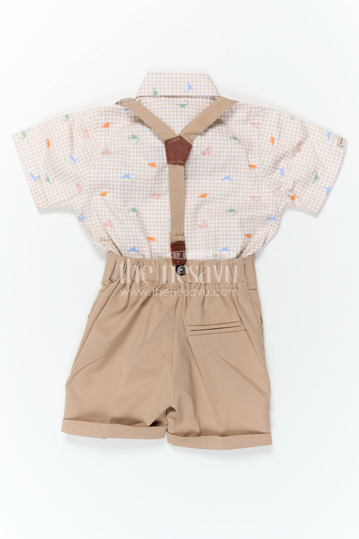 The Nesavu Boys Casual Set Boys Casual Outfit Set for Outings and Everyday Smart Wear Nesavu Nesavu Boys Casual Outfit Set With Suspenders And Bow Tie In Cotton Checked Design For Outings And Smart Wear