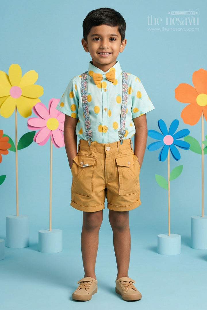 The Nesavu Boys Casual Set Boys Casual Shirt and Shorts Set for Birthday Parties and Outings Nesavu 16 (1Y) / Green / Cotton BCS570A-16 Nesavu boys cotton digital print shirt and shorts set for birthday parties outings and celebrations
