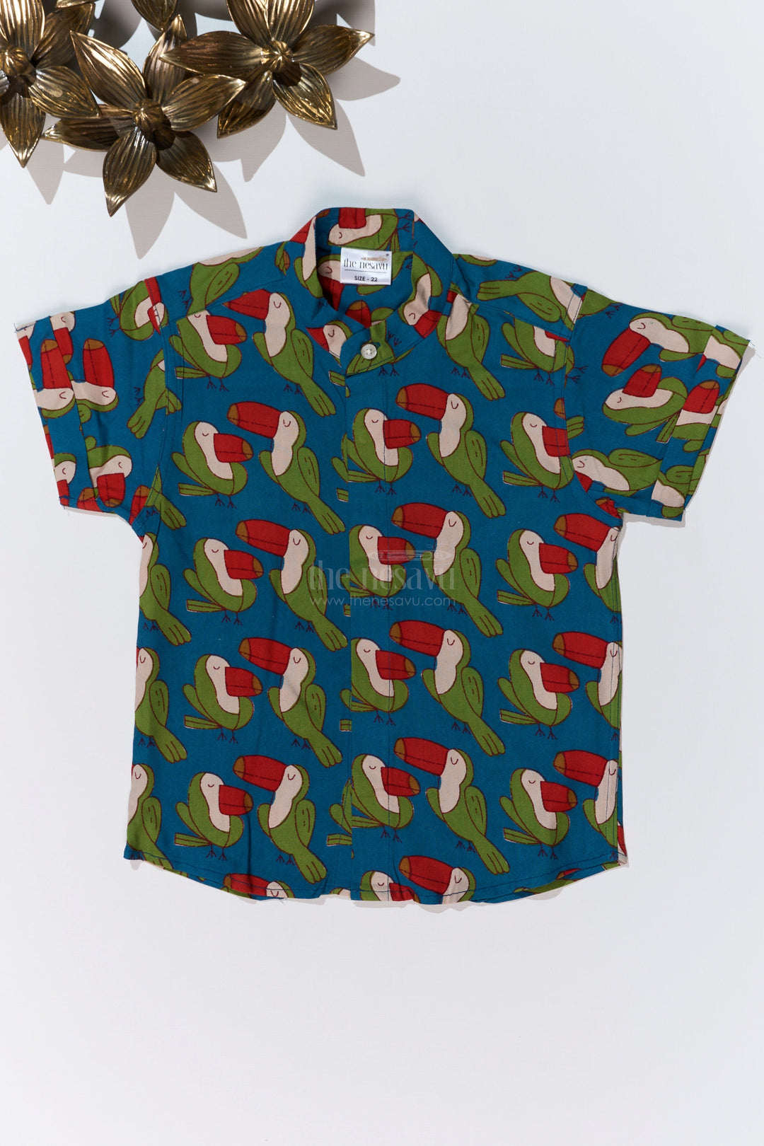 The Nesavu Boys Cotton Shirt Boys Casual Shirt Dress in Rayon with Exotic Toucan Bird Print for a Fun Look Nesavu Nesavu Boys Casual Shirt Dress Soft Rayon Toucan Bird Print Playful Styling