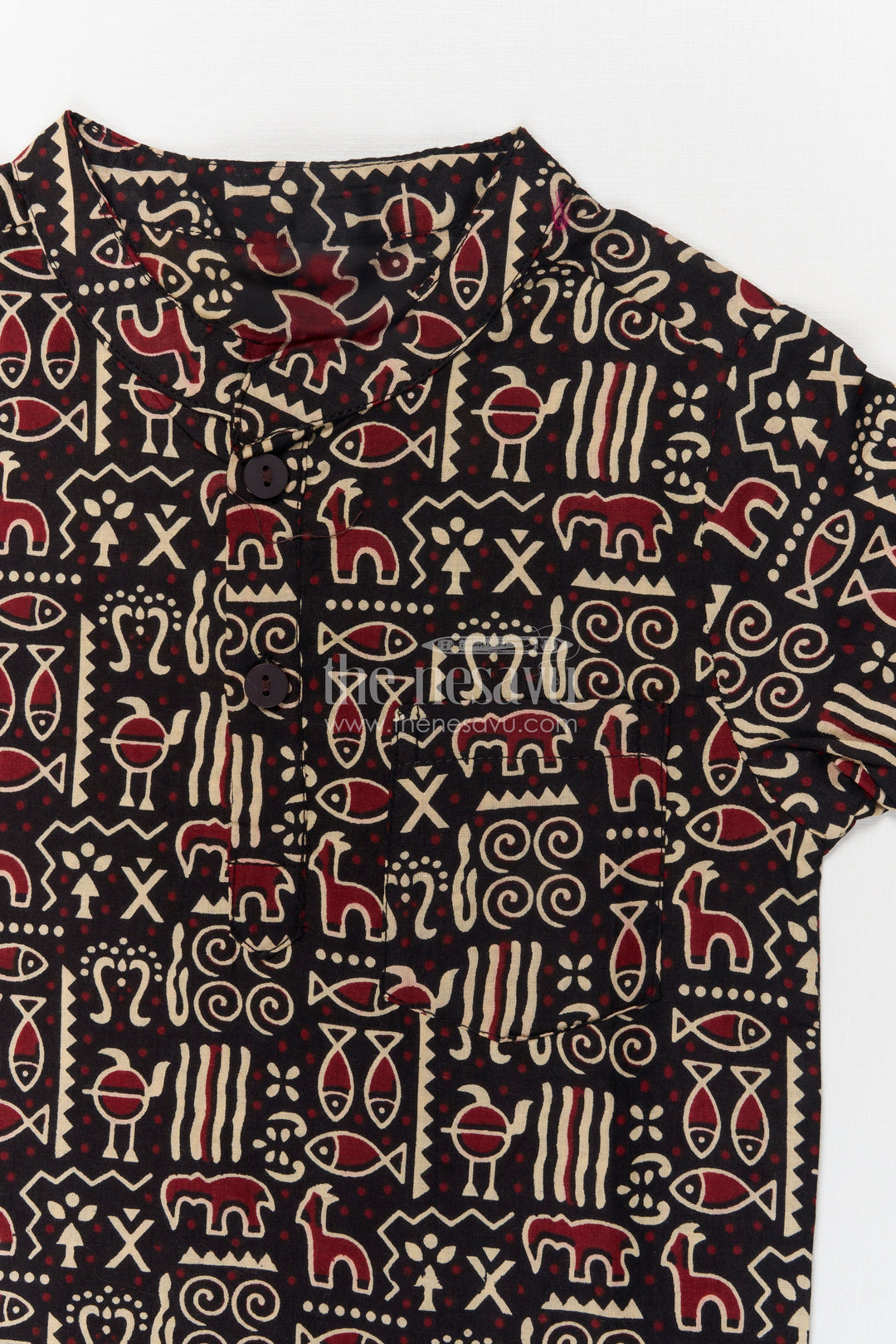 The Nesavu Boys Cotton Shirt Boys Casual Shirt with Ethnic Digital Print for Festive Dressing Nesavu Nesavu boys ethnic digital printed shirt – festive cotton wear for casual occasions