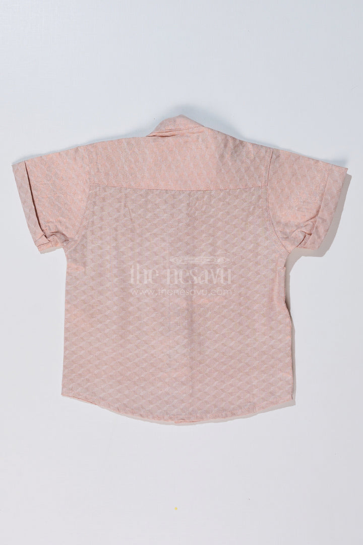 The Nesavu Boys Silk Shirt Boys Casual Silk Blend Shirt in Beige with Minimal Embroidery and Mandarin Collar Nesavu Nesavu Boys Beige Silk Blend Shirt Embroidered Flamingo Mandarin Collar