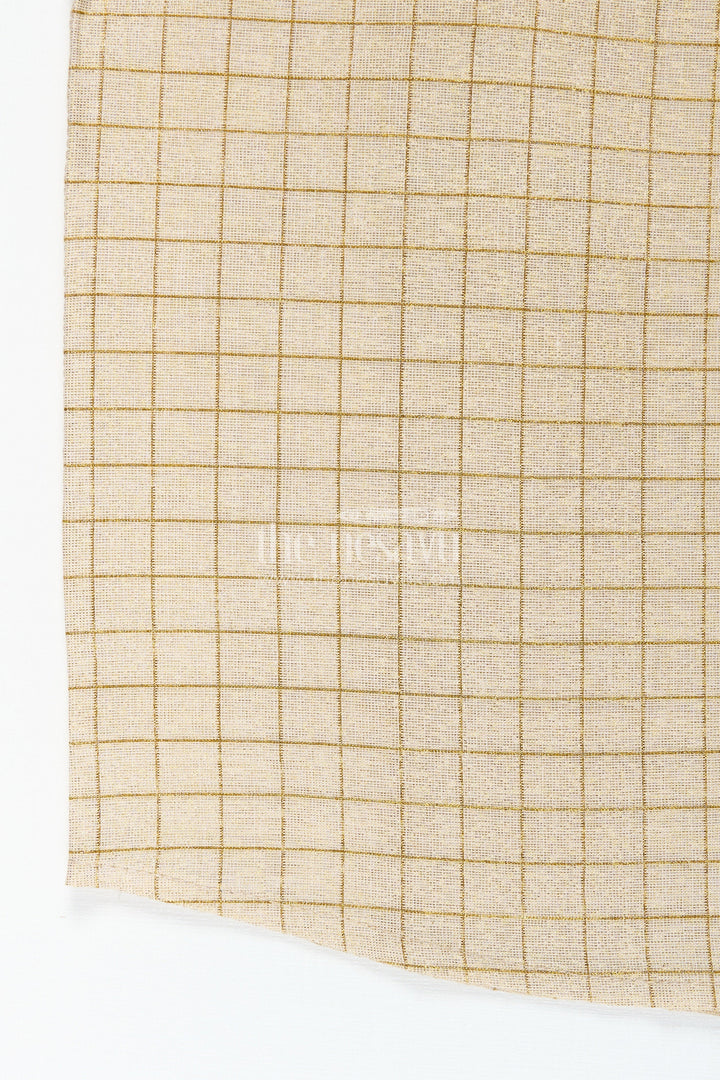 The Nesavu Boys Silk Shirt Boys Casual Wear Dres in Silk Blend with Checked Gold Thread Pattern and Decorative Leaf Embroidery Nesavu Nesavu Boys Casual Wear Dres Gold Check Silk Blend Fabric Leaf Embroidery Accent